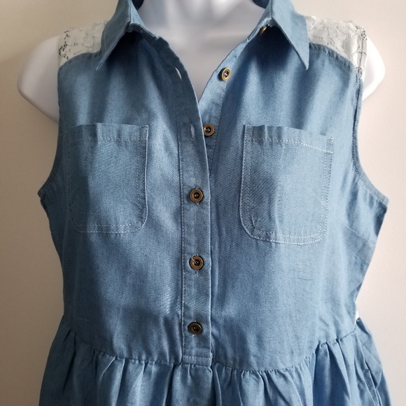Tunic Chambray Midi Dress with Lace Back - Picture 3 of 4